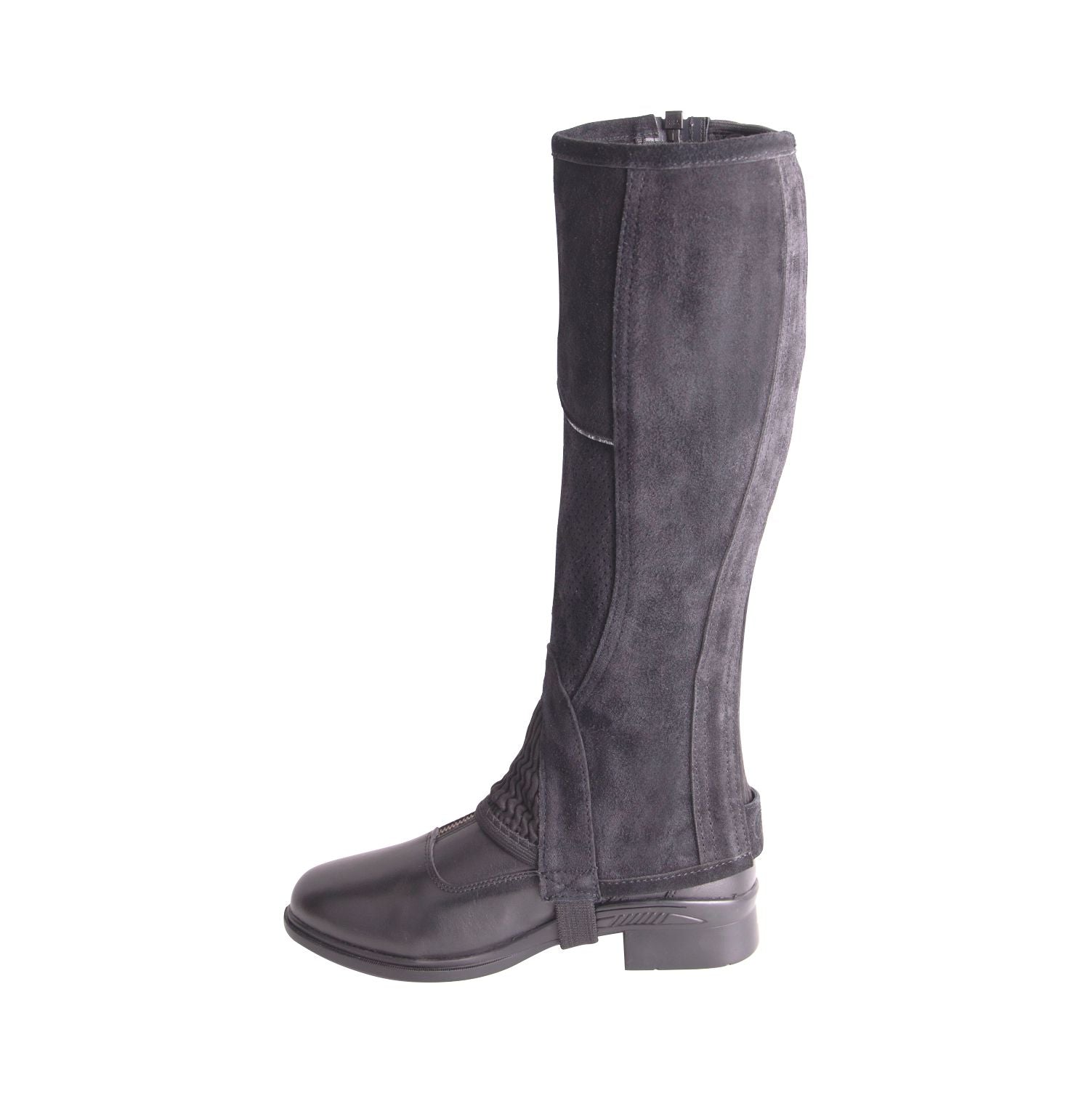 AK Wesley Real Suede Horse Riding Half Chaps - Breathable Equestrian Chap With Side Zip & Stretch Panels